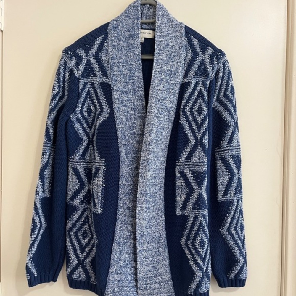 Jones New York Women Shawl Collar Cardigan‎ Medium Southwestern Geometric Knit